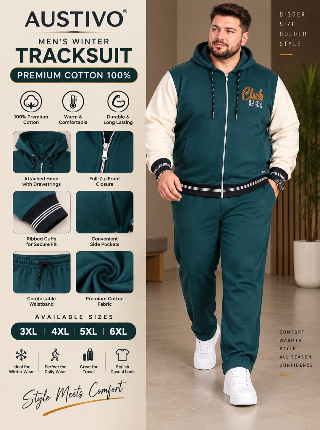 Austivo Plus Size Men's Winter Track Suit