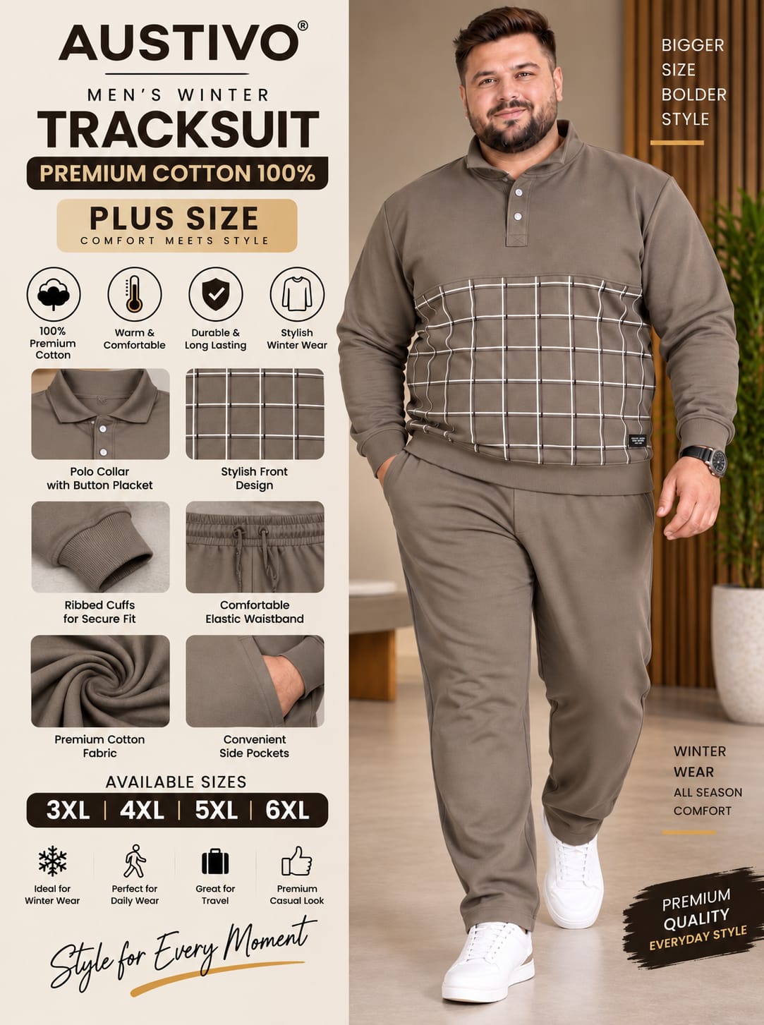 Austivo Plus Size Men's Winter Track Suit
