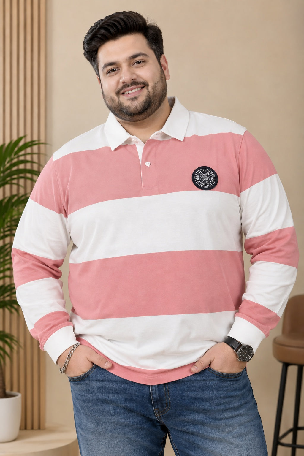 AUSTIVO Men's Plus Size Full Sleeve Polo Neck T-Shirt