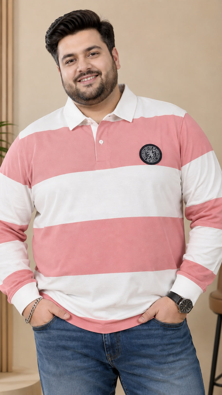 AUSTIVO Men's Plus Size Full Sleeve Polo Neck T-Shirt