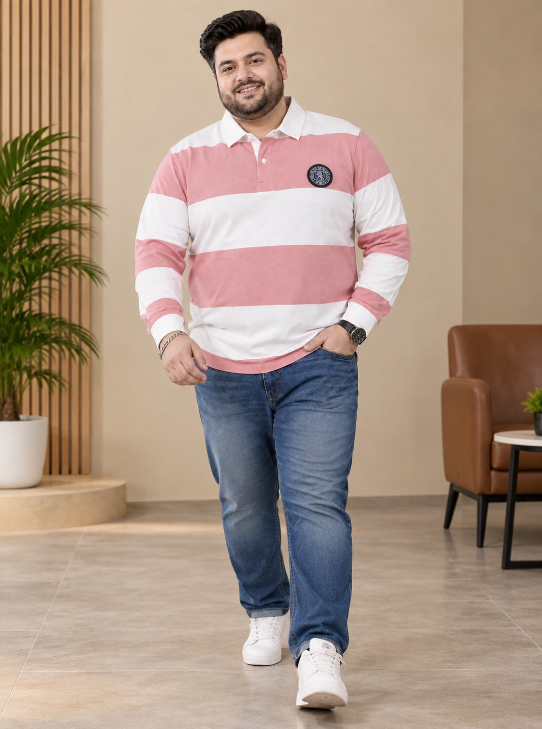 AUSTIVO Men's Plus Size Full Sleeve Polo Neck T-Shirt