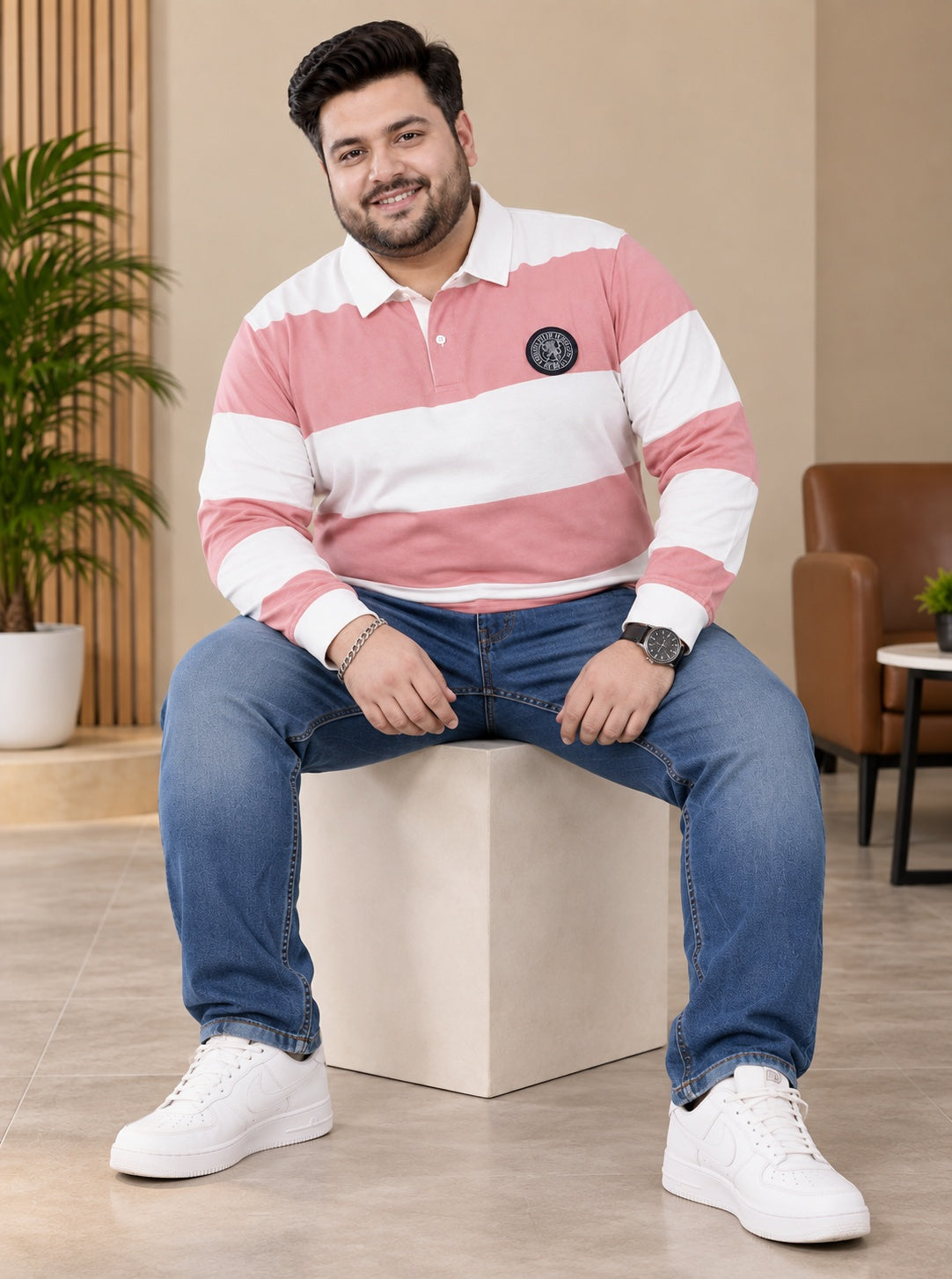 AUSTIVO Men's Plus Size Full Sleeve Polo Neck T-Shirt