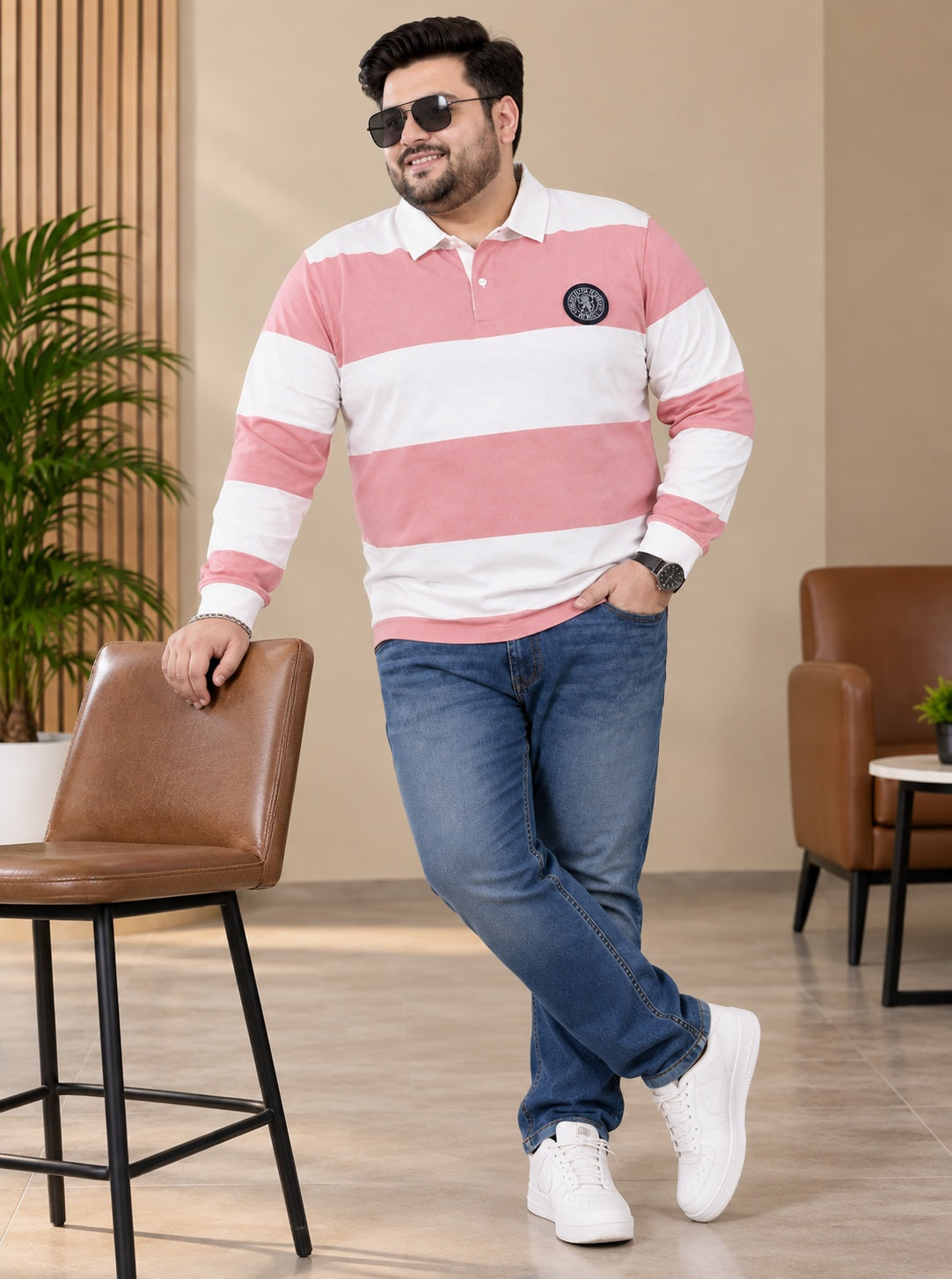 AUSTIVO Men's Plus Size Full Sleeve Polo Neck T-Shirt