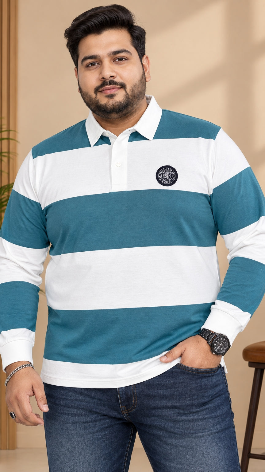 AUSTIVO Men's Plus Size Full Sleeve Polo Neck T-Shirt