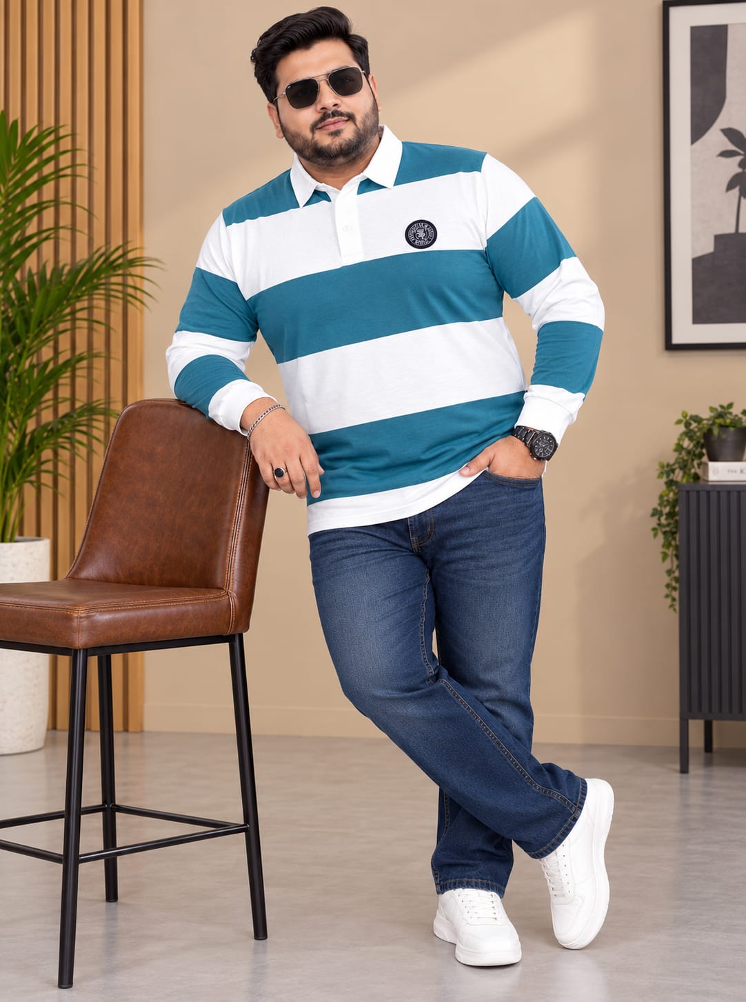 AUSTIVO Men's Plus Size Full Sleeve Polo Neck T-Shirt