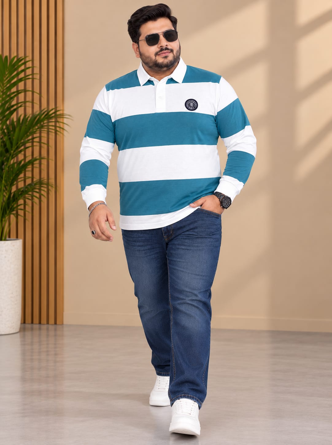 AUSTIVO Men's Plus Size Full Sleeve Polo Neck T-Shirt