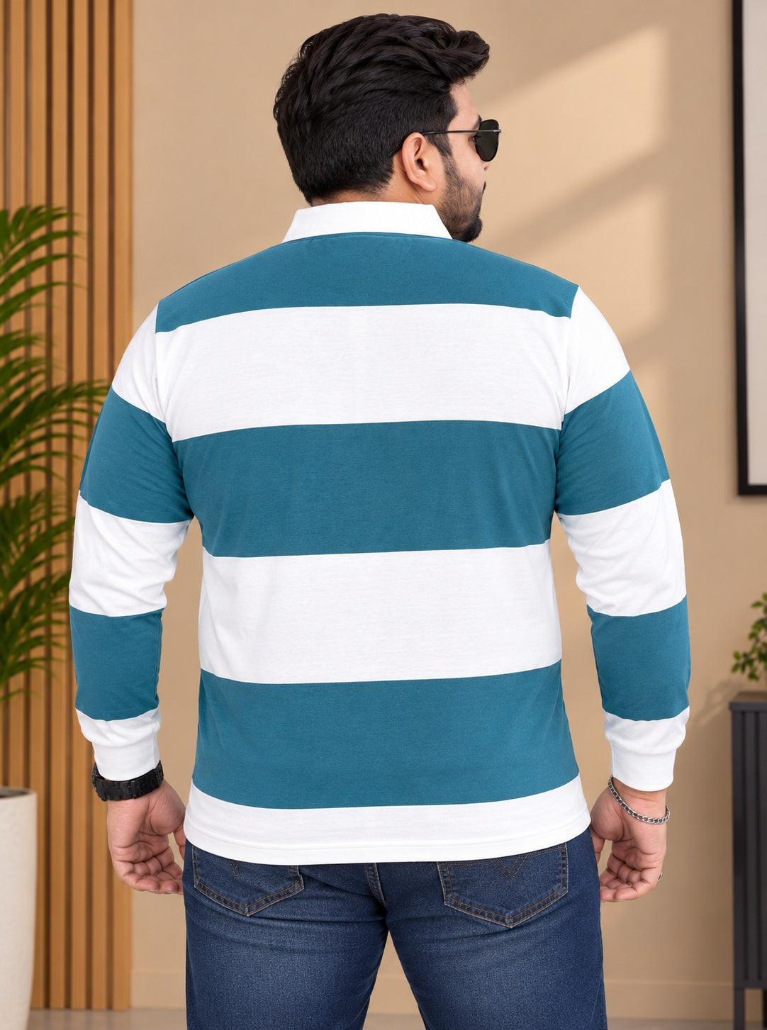 AUSTIVO Men's Plus Size Full Sleeve Polo Neck T-Shirt