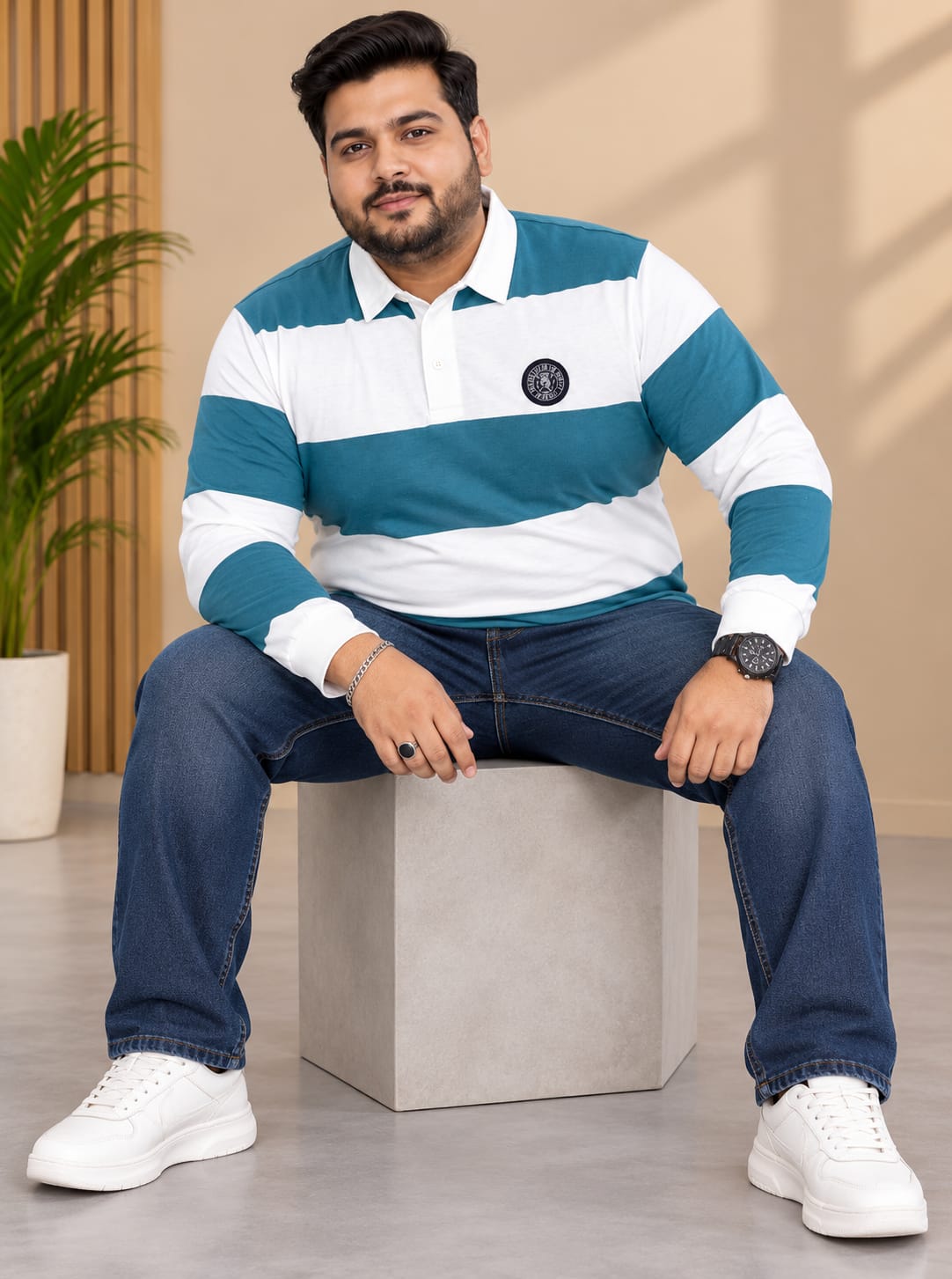 AUSTIVO Men's Plus Size Full Sleeve Polo Neck T-Shirt