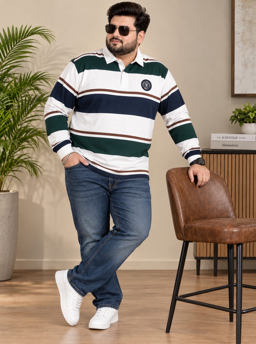 AUSTIVO Men's Plus Size Full Sleeve Polo Neck T-Shirt
