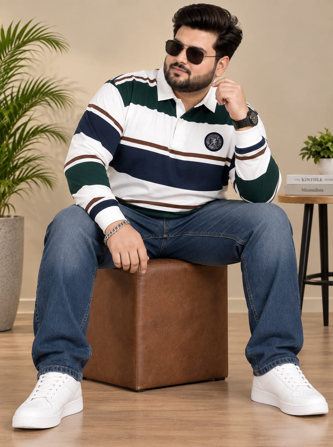 AUSTIVO Men's Plus Size Full Sleeve Polo Neck T-Shirt