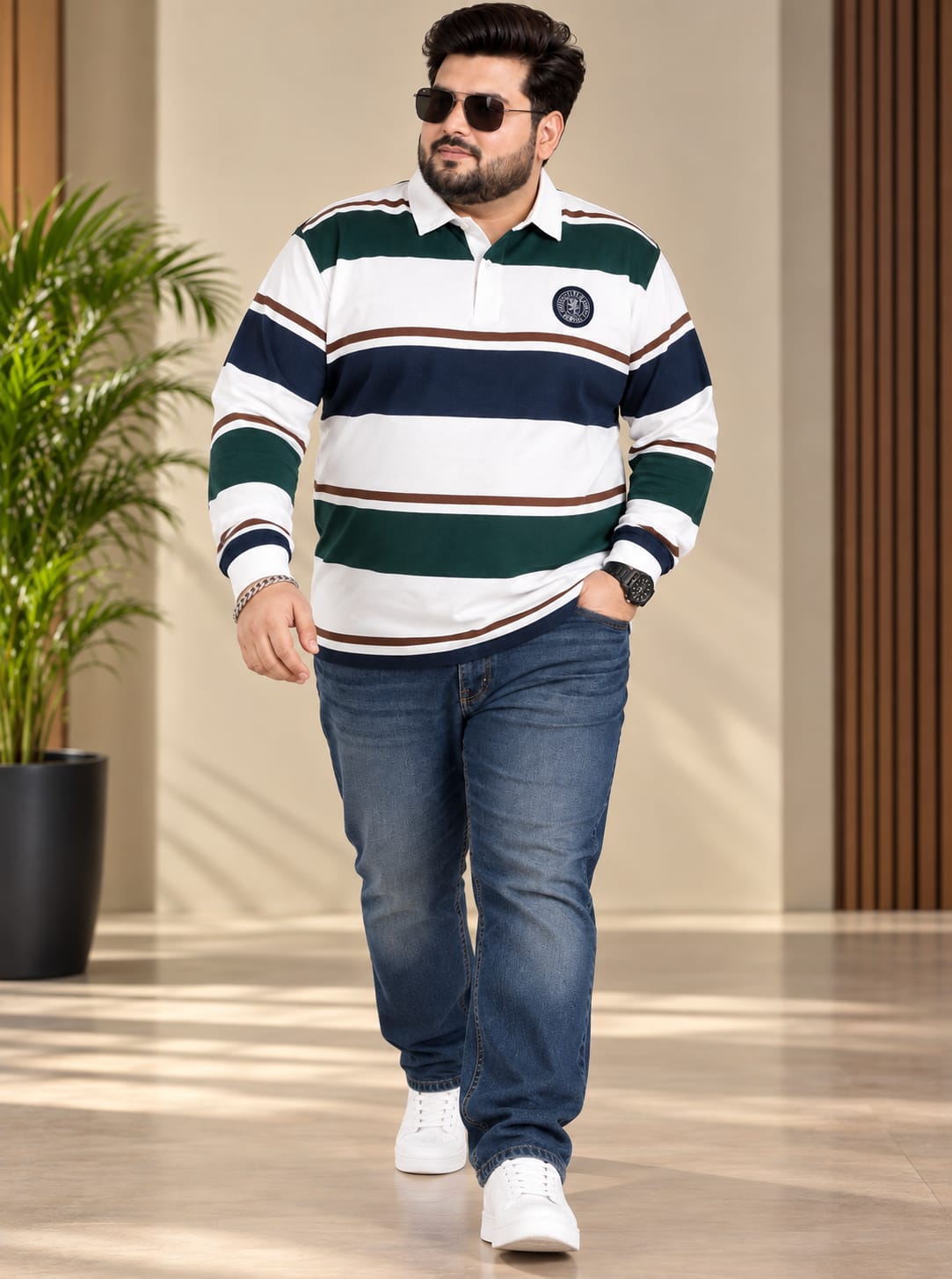AUSTIVO Men's Plus Size Full Sleeve Polo Neck T-Shirt