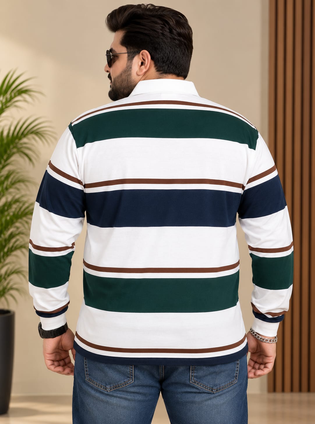 AUSTIVO Men's Plus Size Full Sleeve Polo Neck T-Shirt