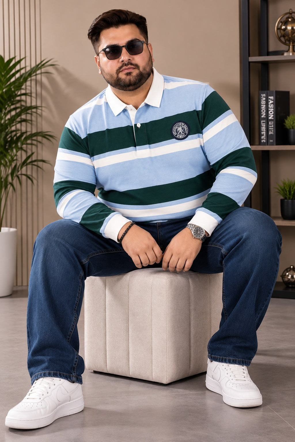AUSTIVO Men's Plus Size Full Sleeve Polo Neck T-Shirt