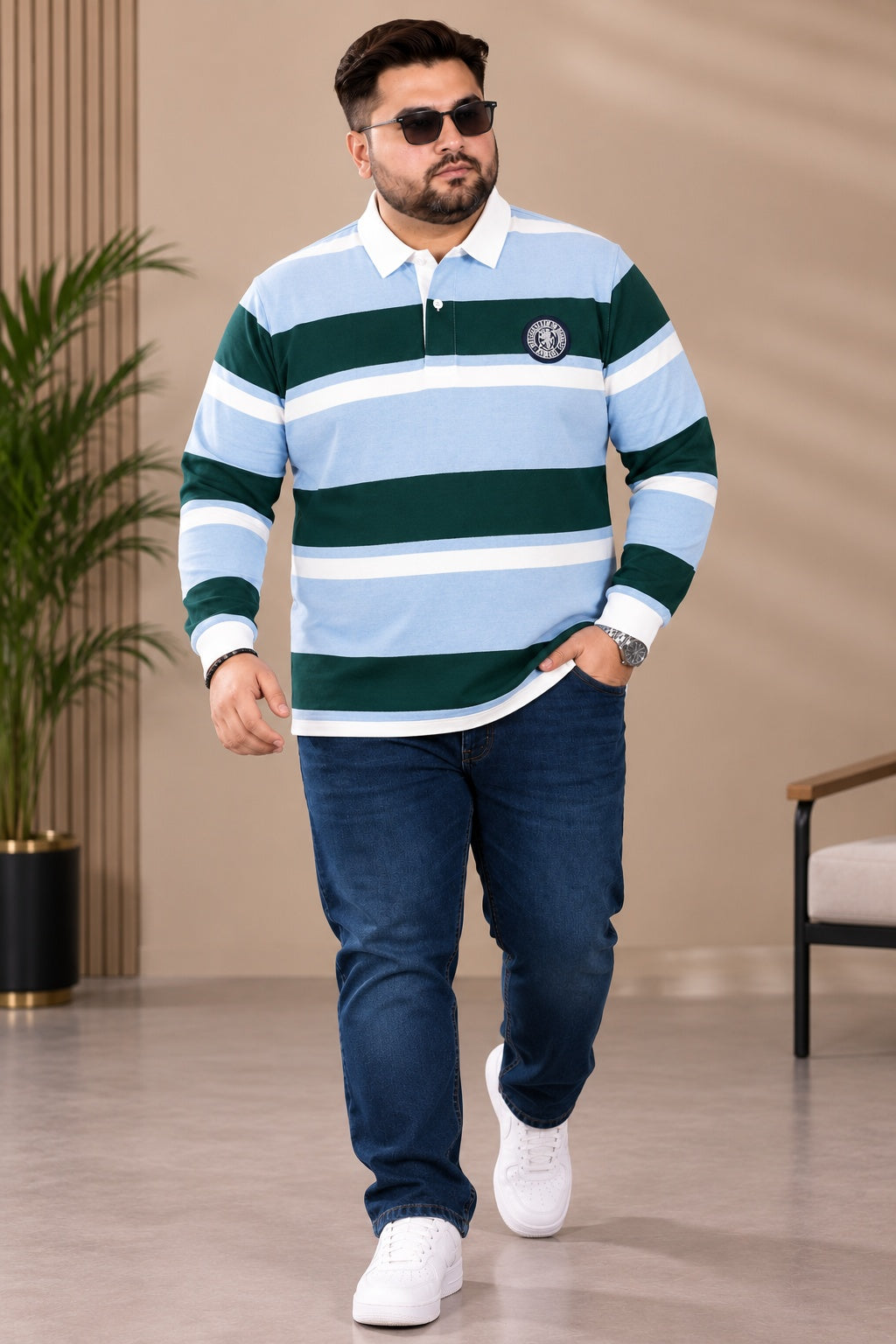 AUSTIVO Men's Plus Size Full Sleeve Polo Neck T-Shirt