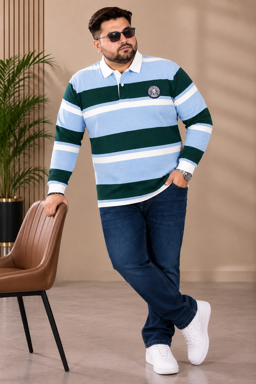 AUSTIVO Men's Plus Size Full Sleeve Polo Neck T-Shirt