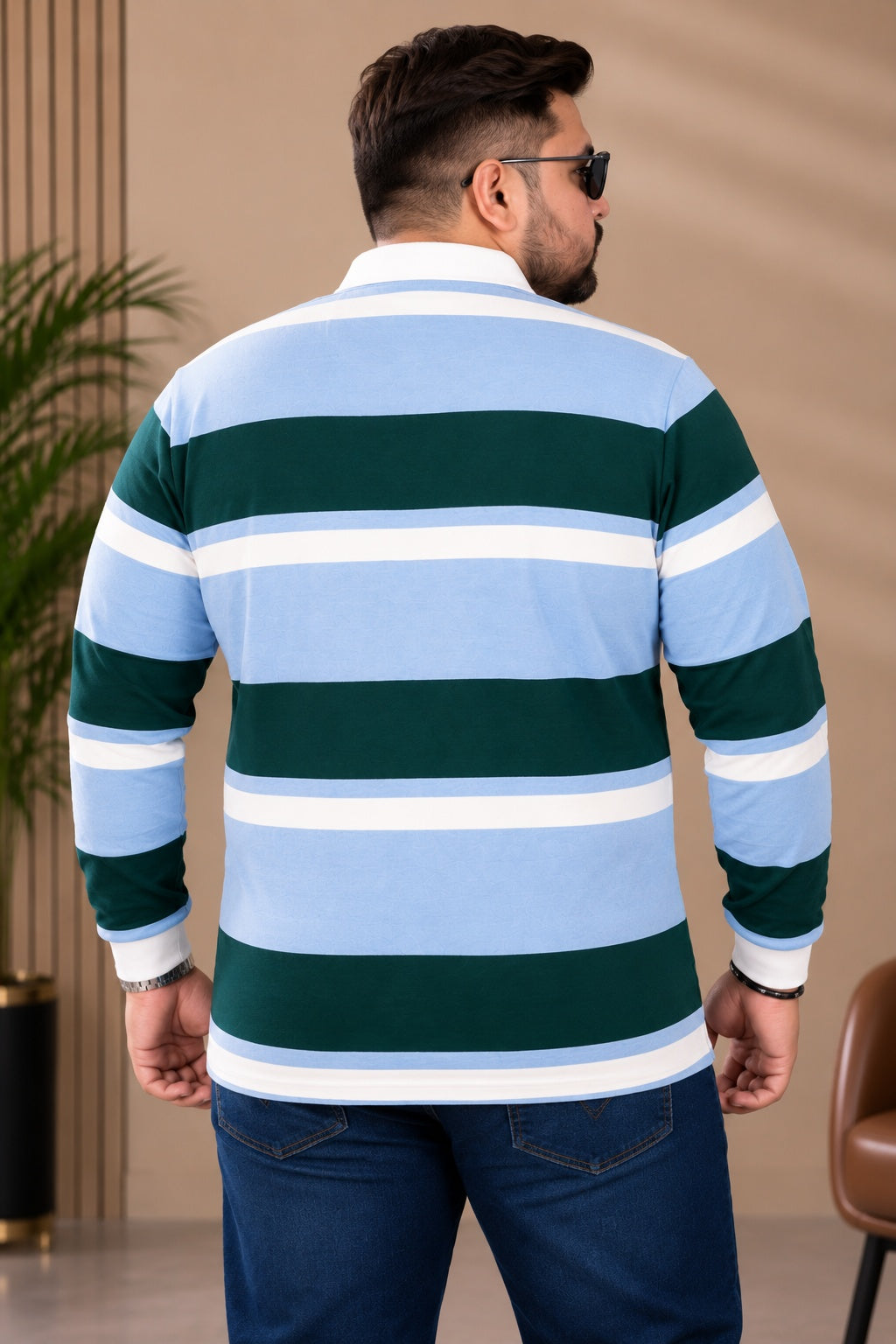 AUSTIVO Men's Plus Size Full Sleeve Polo Neck T-Shirt
