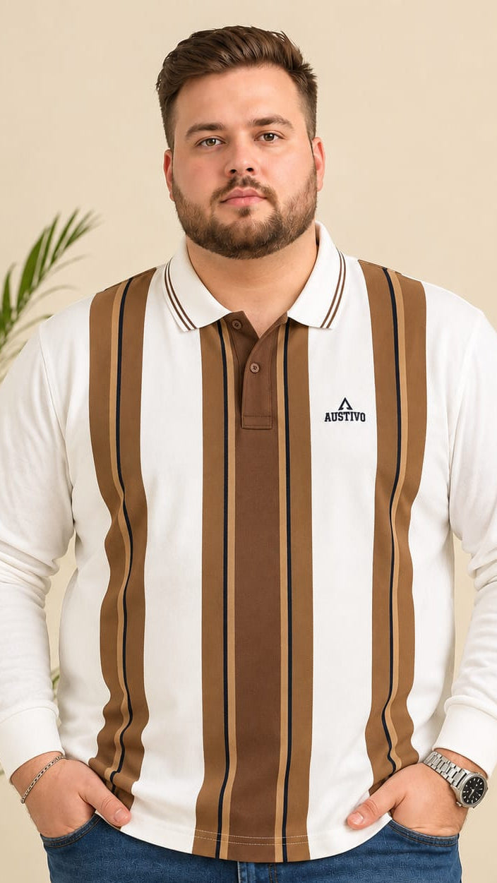 AUSTIVO Men's Plus Size Full Sleeve Polo Neck T-Shirt