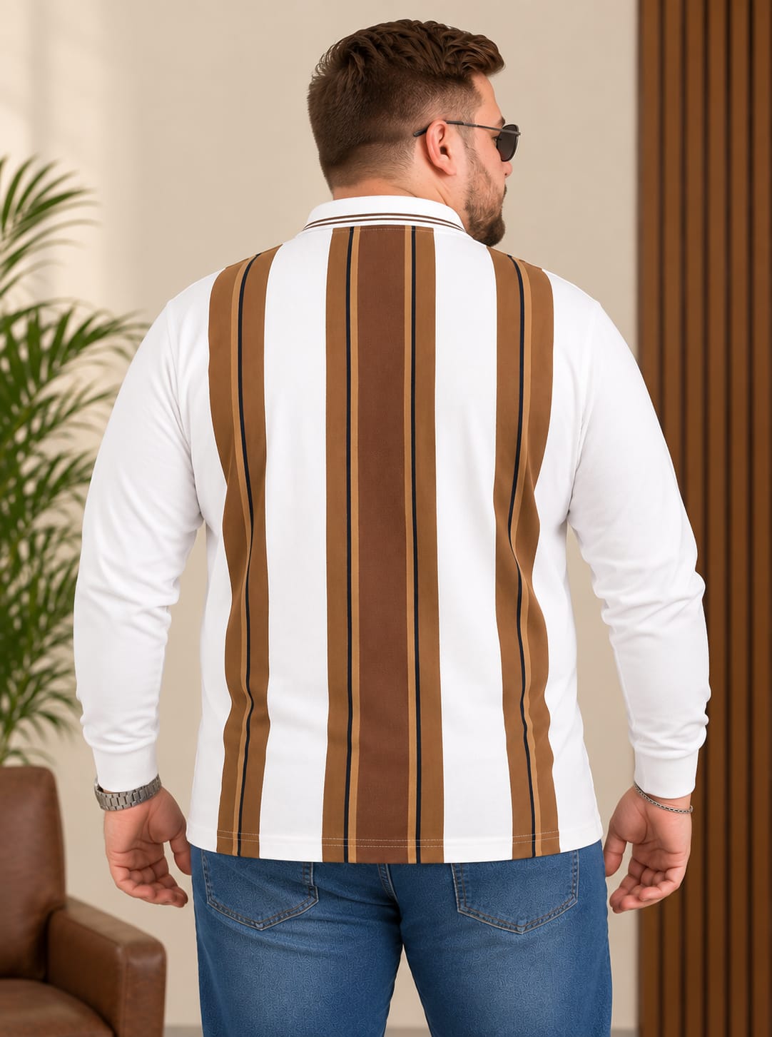 AUSTIVO Men's Plus Size Full Sleeve Polo Neck T-Shirt