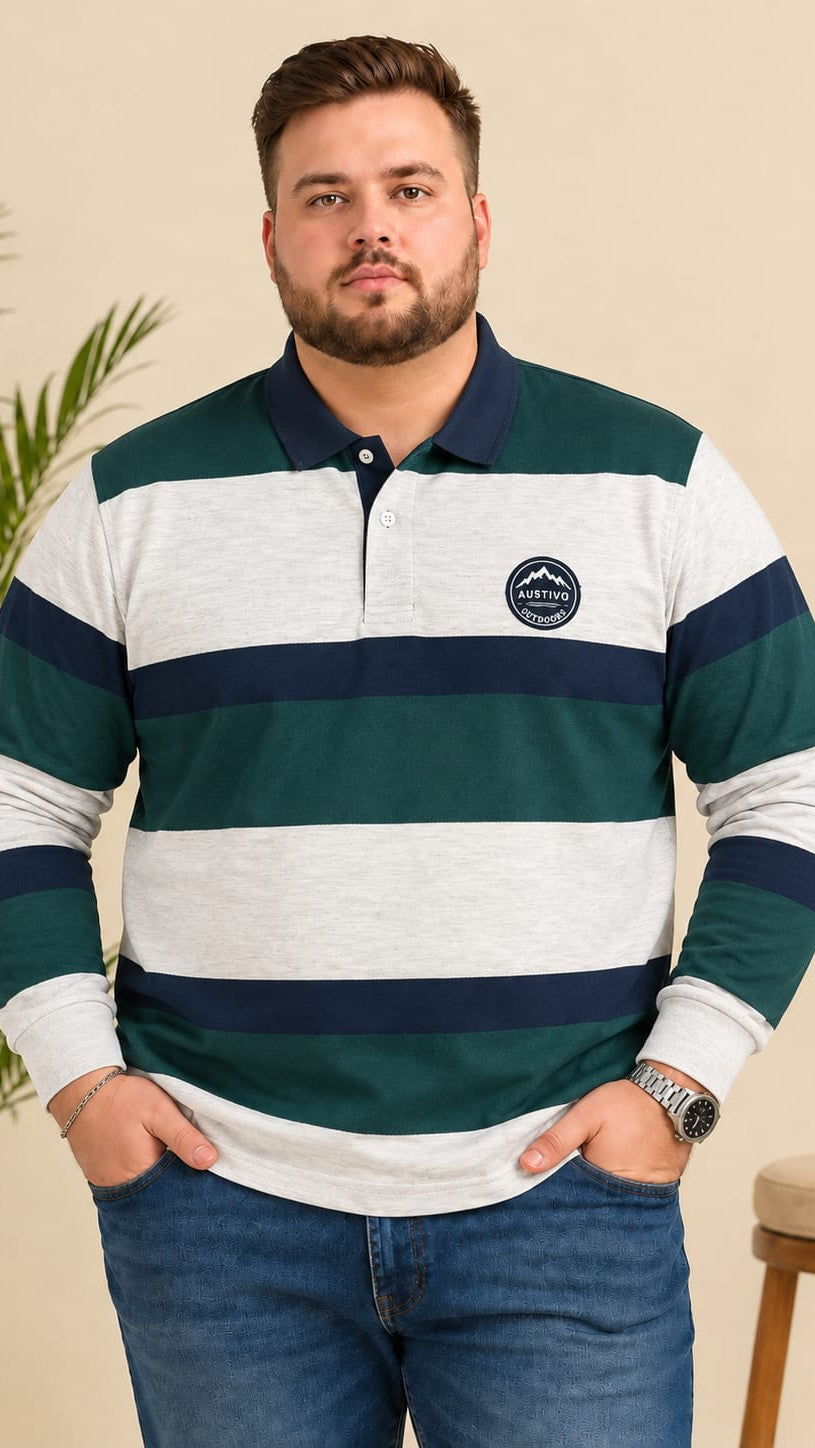 AUSTIVO Men's Plus Size Full Sleeve Polo Neck T-Shirt