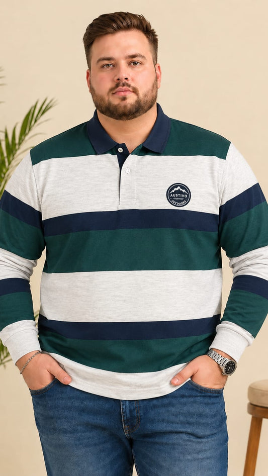 AUSTIVO Men's Plus Size Full Sleeve Polo Neck T-Shirt