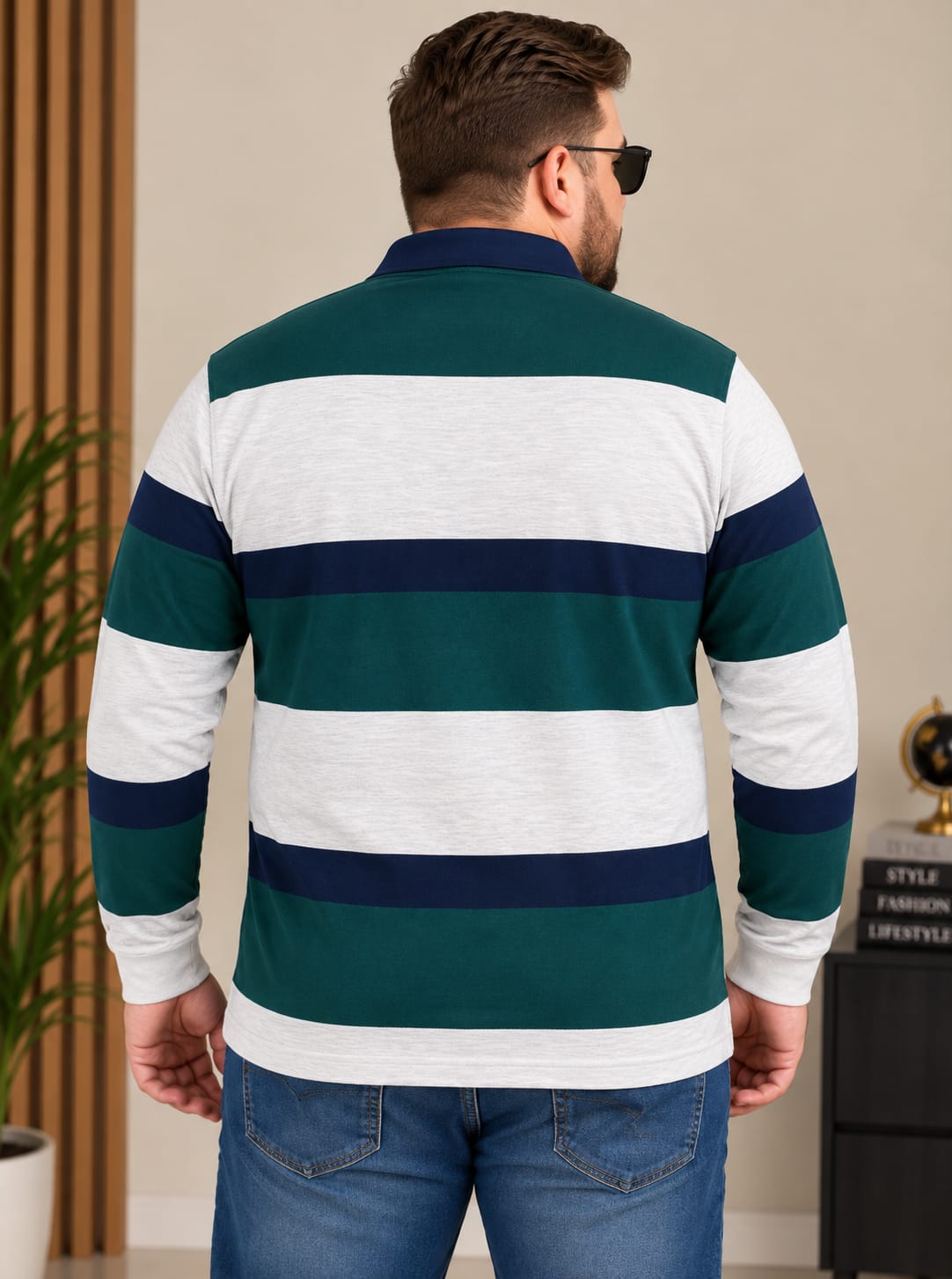 AUSTIVO Men's Plus Size Full Sleeve Polo Neck T-Shirt