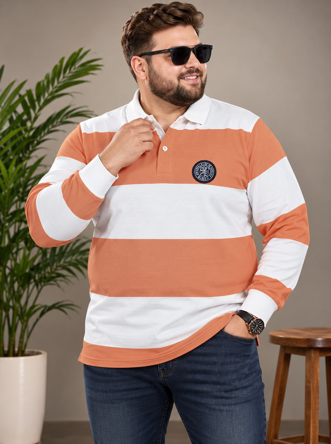 AUSTIVO Men's Plus Size Full Sleeve Polo Neck T-Shirt