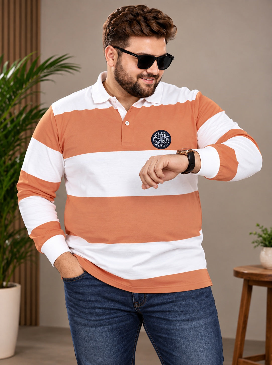 AUSTIVO Men's Plus Size Full Sleeve Polo Neck T-Shirt