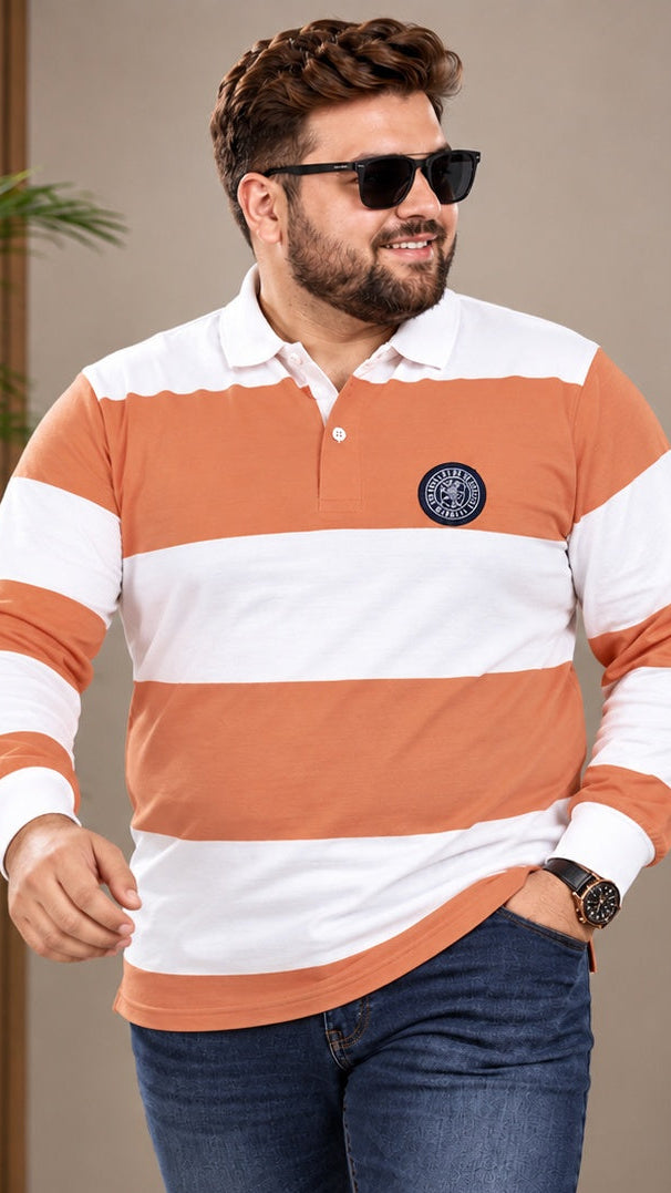AUSTIVO Men's Plus Size Full Sleeve Polo Neck T-Shirt