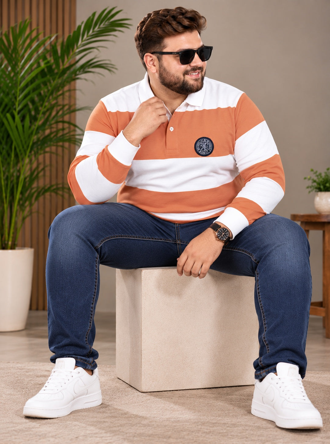 AUSTIVO Men's Plus Size Full Sleeve Polo Neck T-Shirt