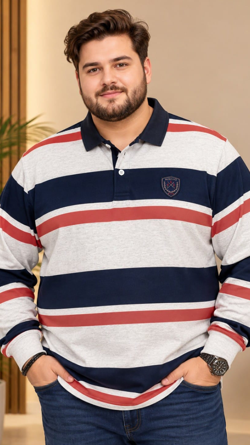 AUSTIVO Men's Plus Size Full Sleeve Polo Neck T-Shirt