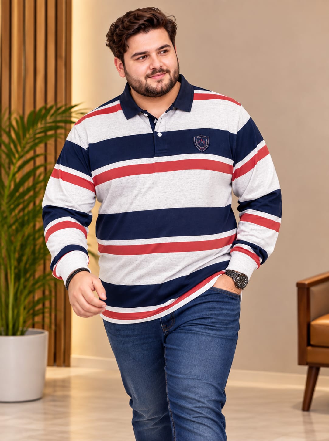 AUSTIVO Men's Plus Size Full Sleeve Polo Neck T-Shirt