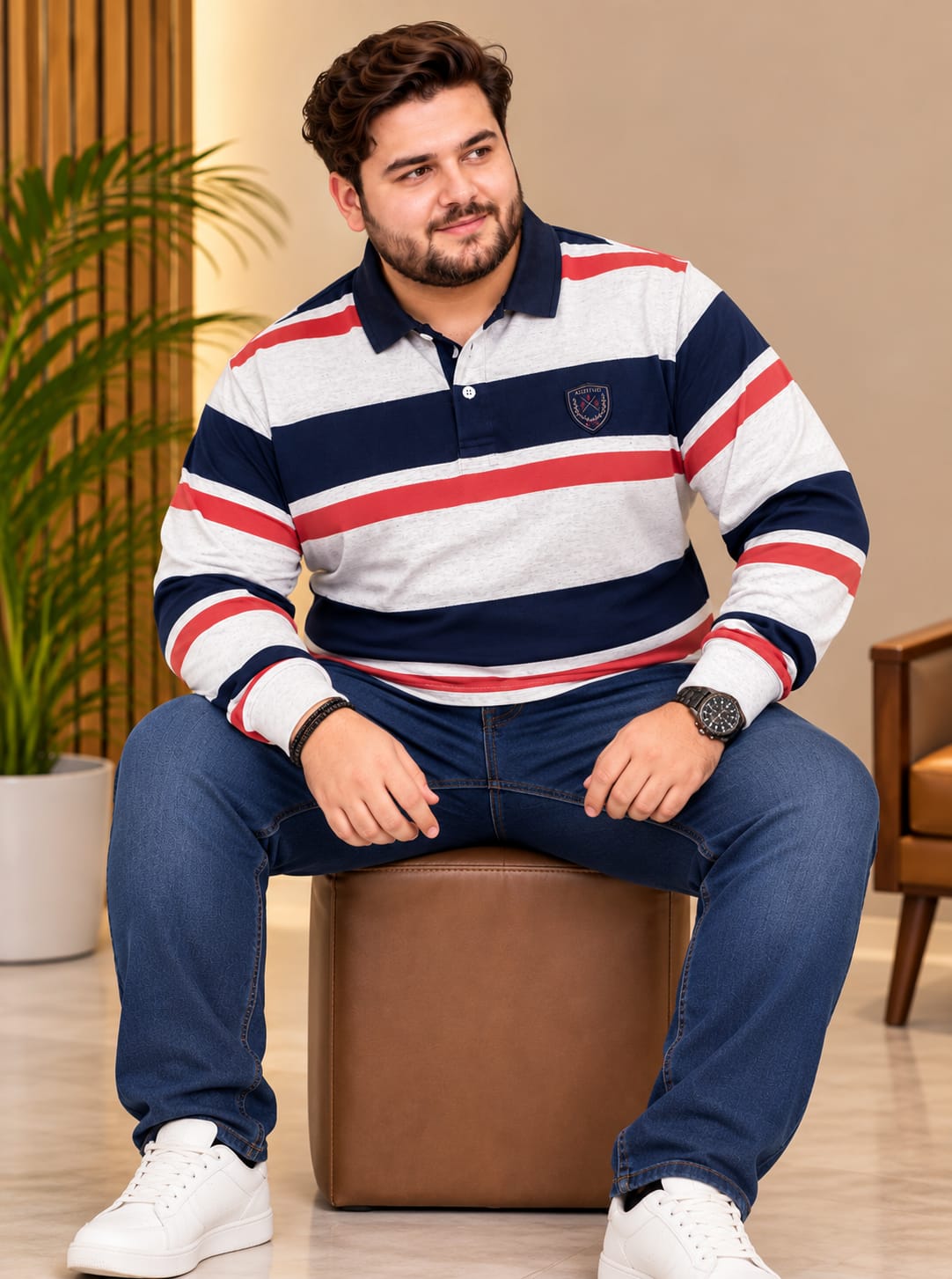 AUSTIVO Men's Plus Size Full Sleeve Polo Neck T-Shirt
