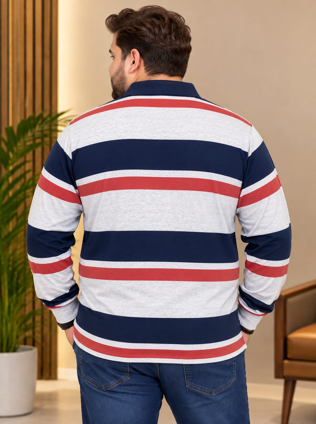 AUSTIVO Men's Plus Size Full Sleeve Polo Neck T-Shirt