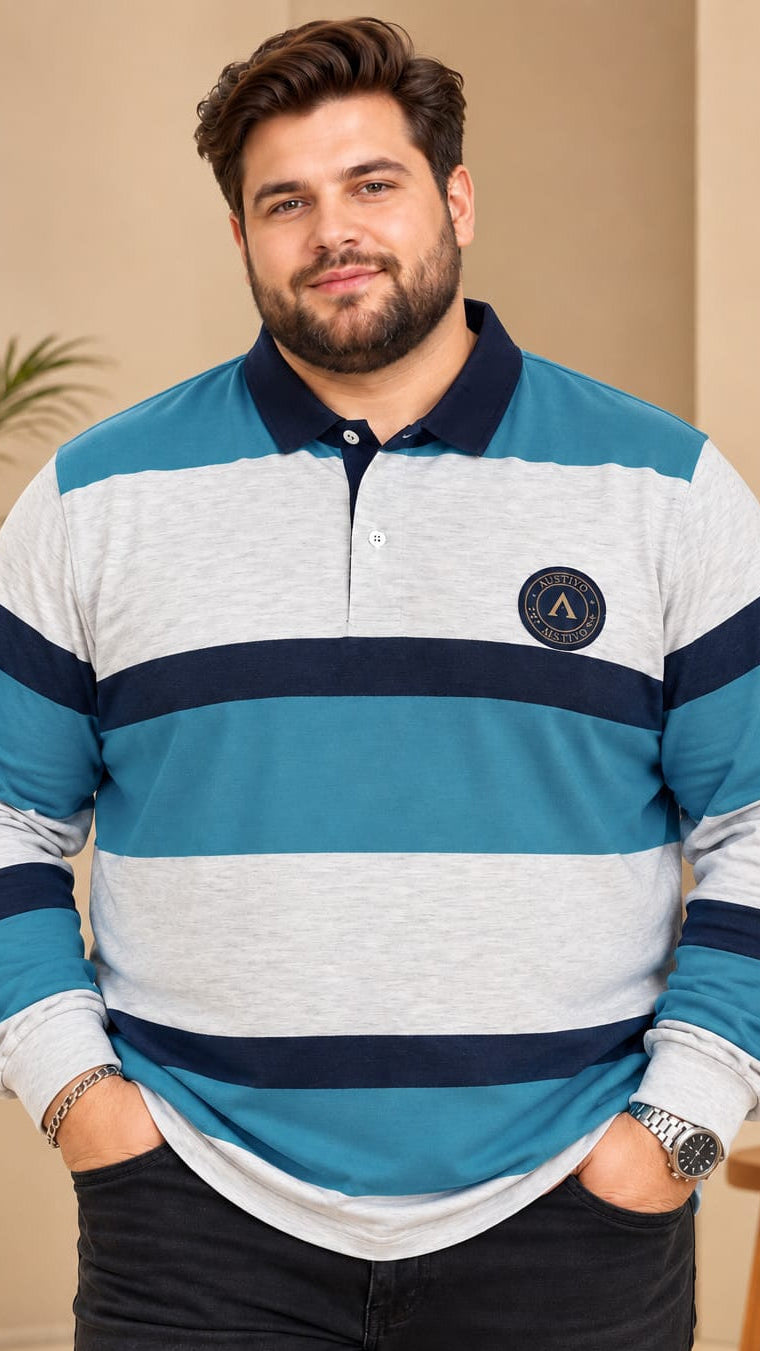 AUSTIVO Men's Plus Size Full Sleeve Polo Neck T-Shirt