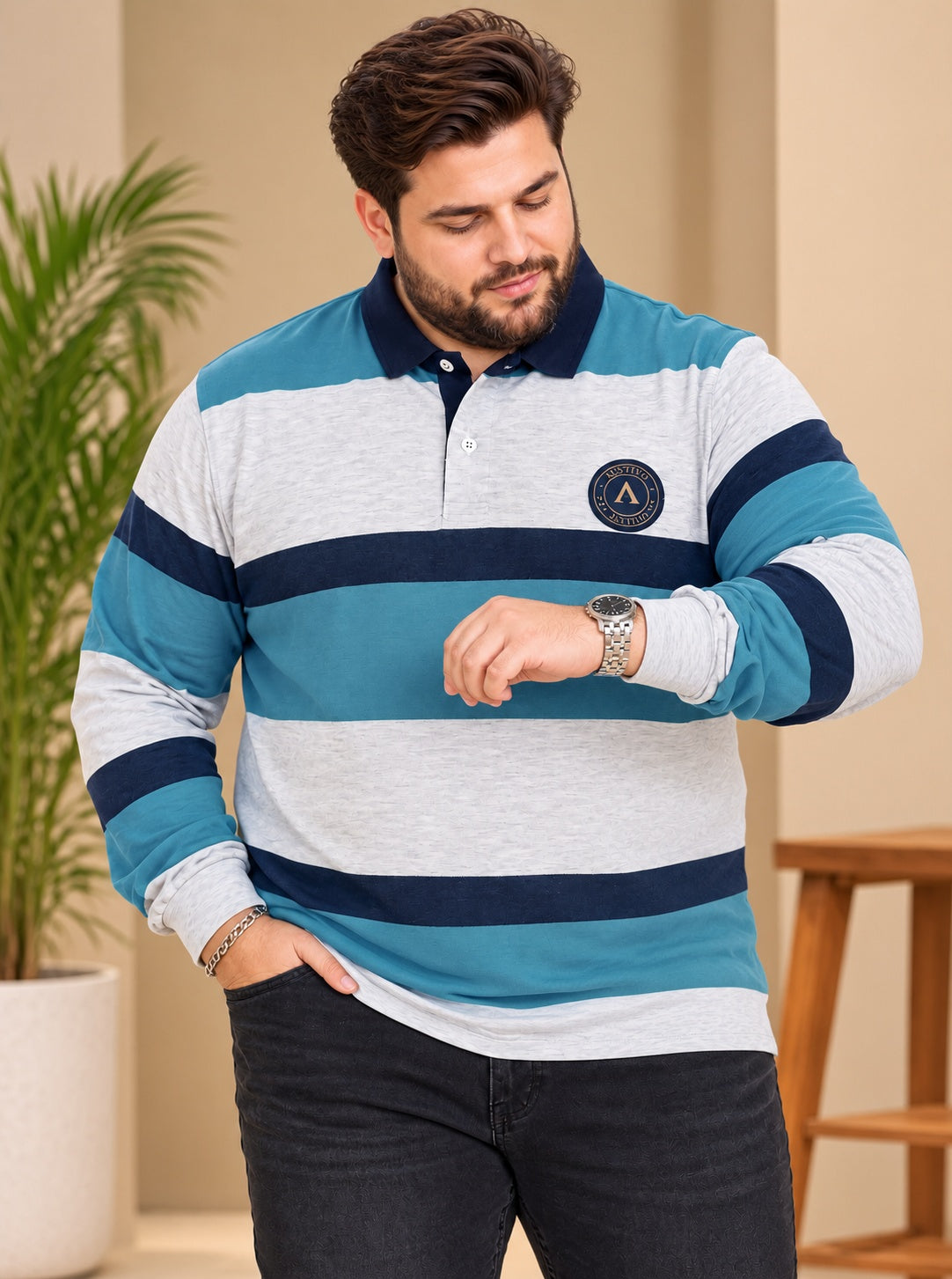 AUSTIVO Men's Plus Size Full Sleeve Polo Neck T-Shirt