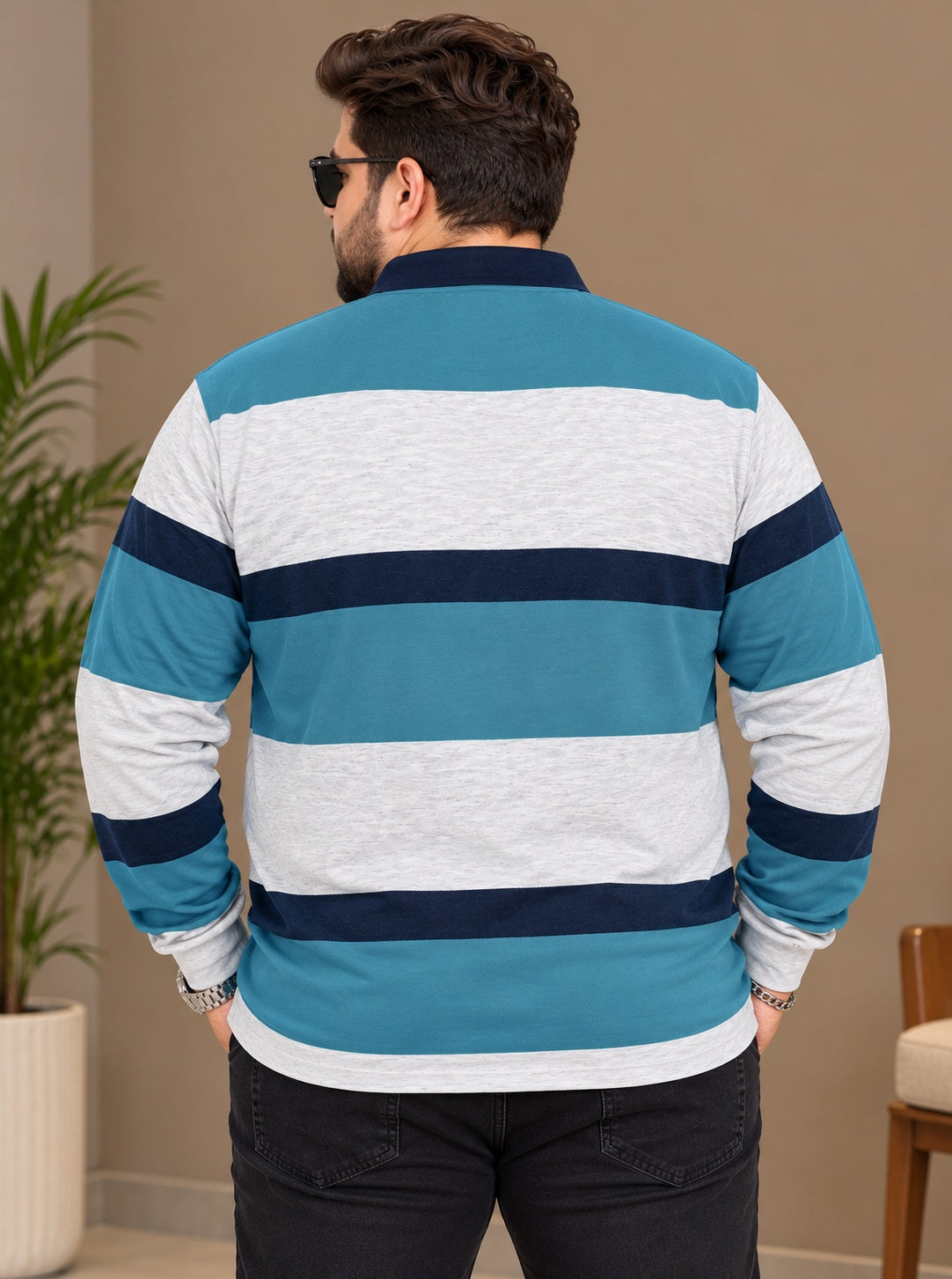 AUSTIVO Men's Plus Size Full Sleeve Polo Neck T-Shirt