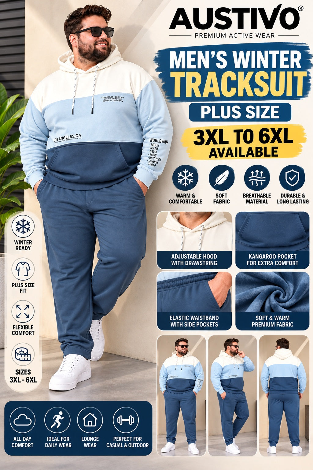 Austivo Plus Size Men's Winter Track Suit