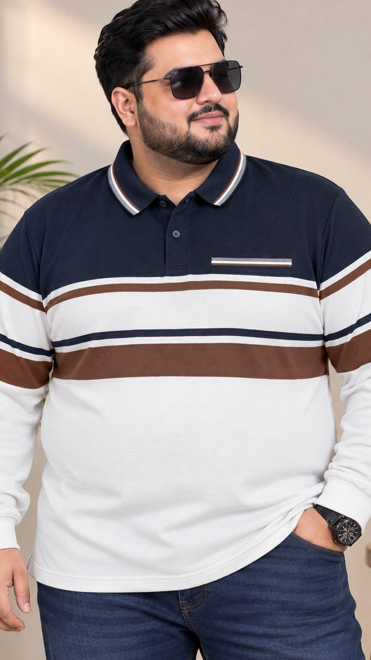 AUSTIVO Men's Plus Size Full Sleeve Polo Neck T-Shirt
