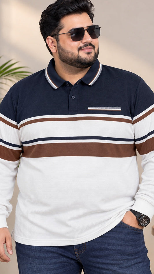 AUSTIVO Men's Plus Size Full Sleeve Polo Neck T-Shirt
