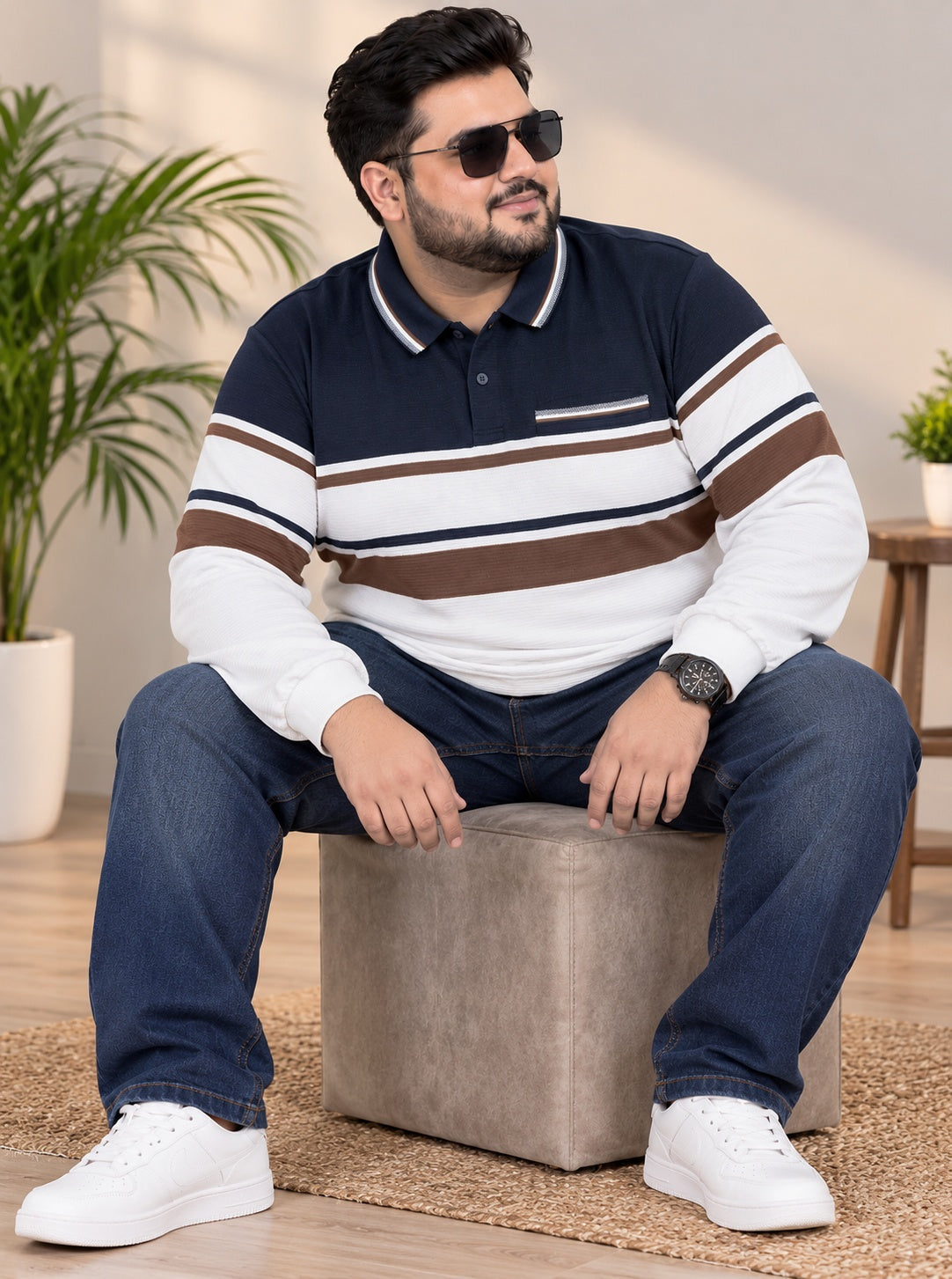 AUSTIVO Men's Plus Size Full Sleeve Polo Neck T-Shirt