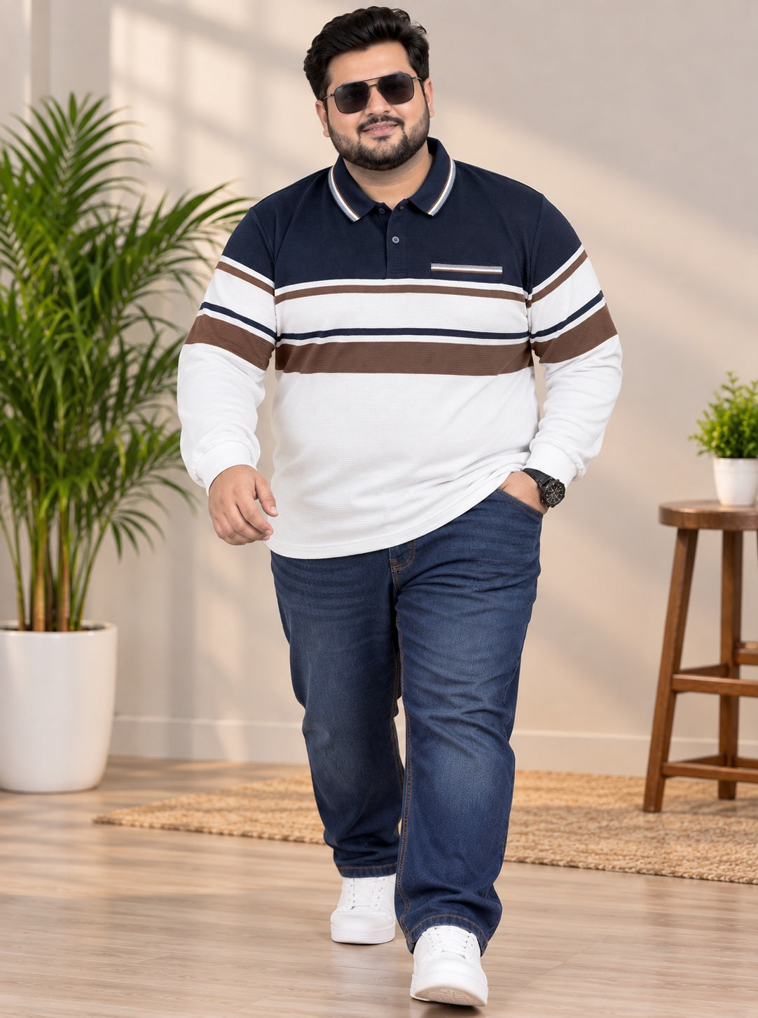 AUSTIVO Men's Plus Size Full Sleeve Polo Neck T-Shirt