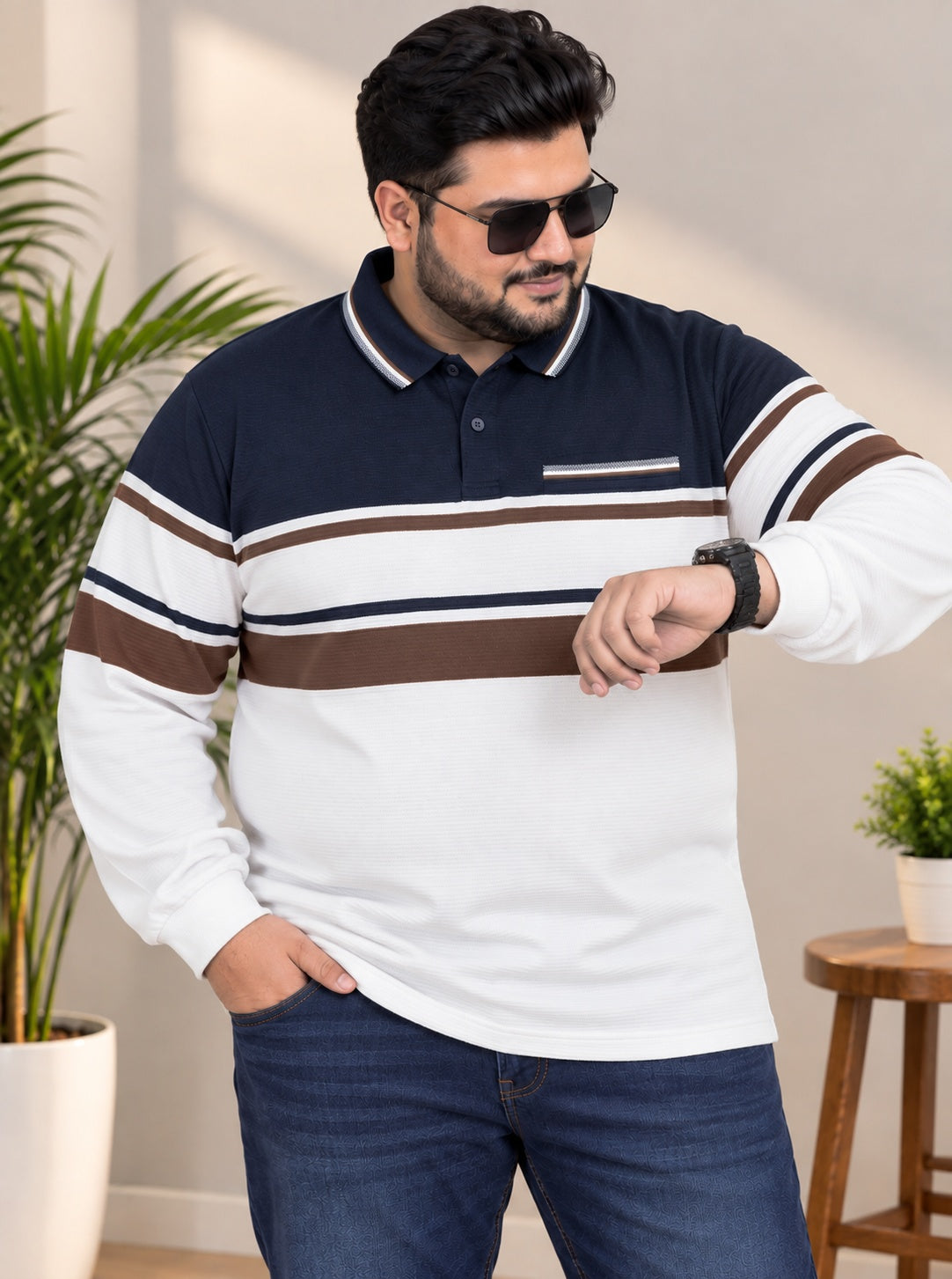 AUSTIVO Men's Plus Size Full Sleeve Polo Neck T-Shirt