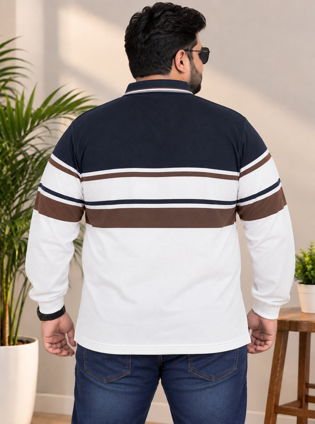 AUSTIVO Men's Plus Size Full Sleeve Polo Neck T-Shirt