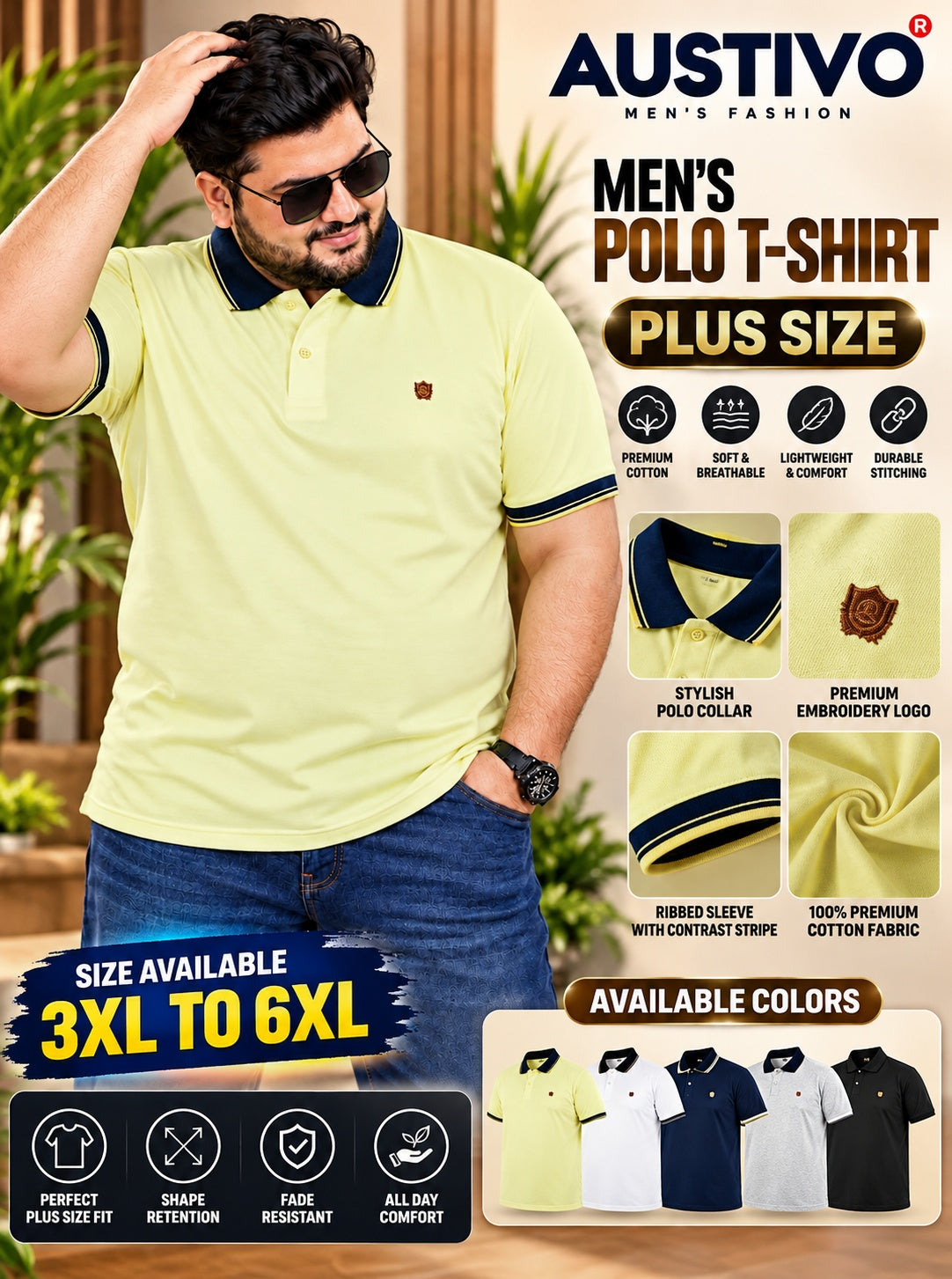 Austivo Men's Polo Neck T-shirt