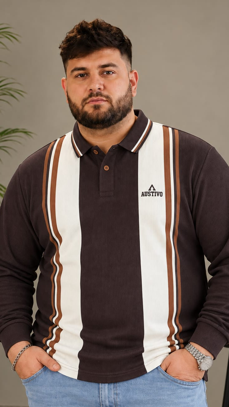 AUSTIVO Men's Plus Size Full Sleeve Polo Neck T-Shirt