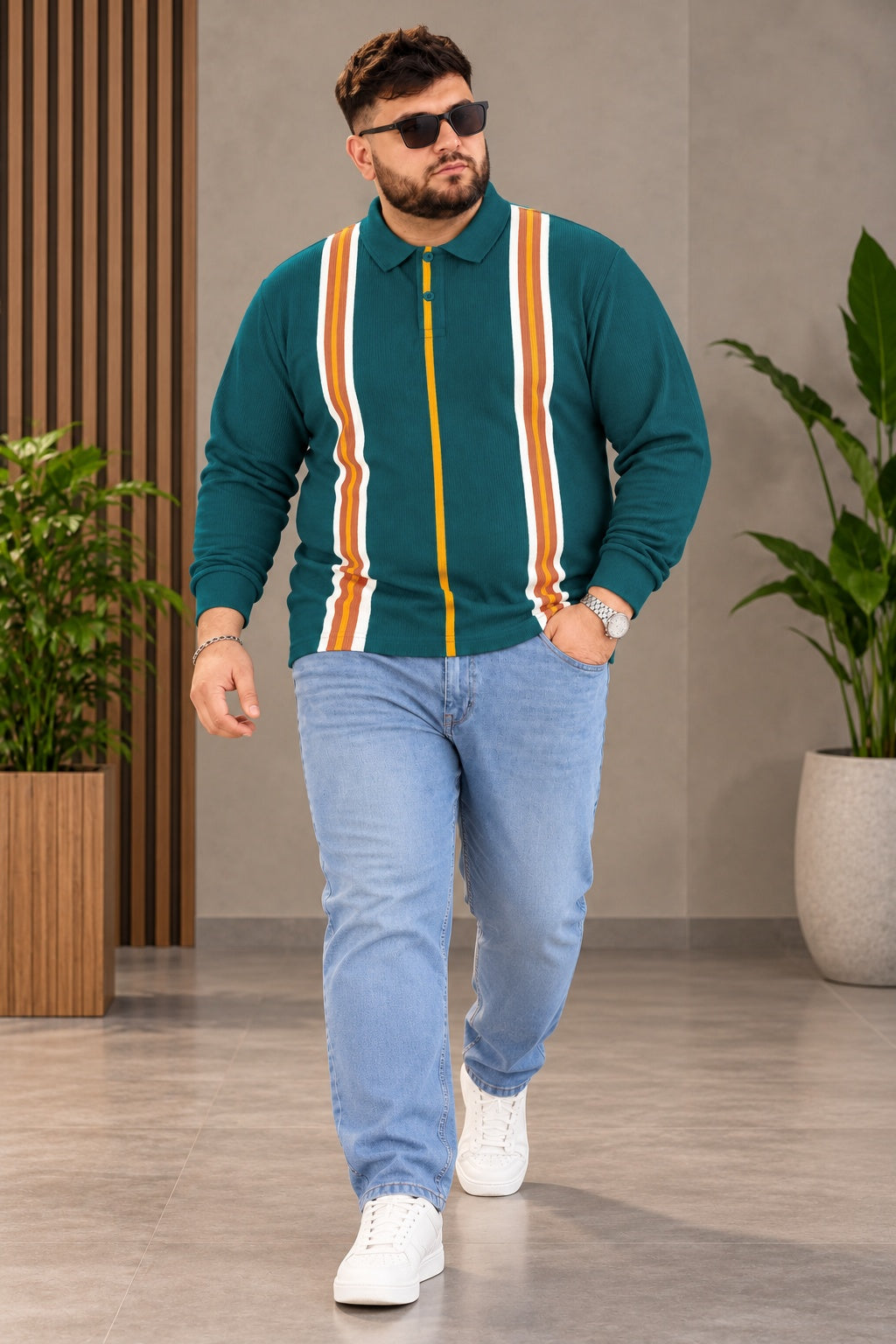 AUSTIVO Men's Plus Size Full Sleeve Polo Neck T-Shirt
