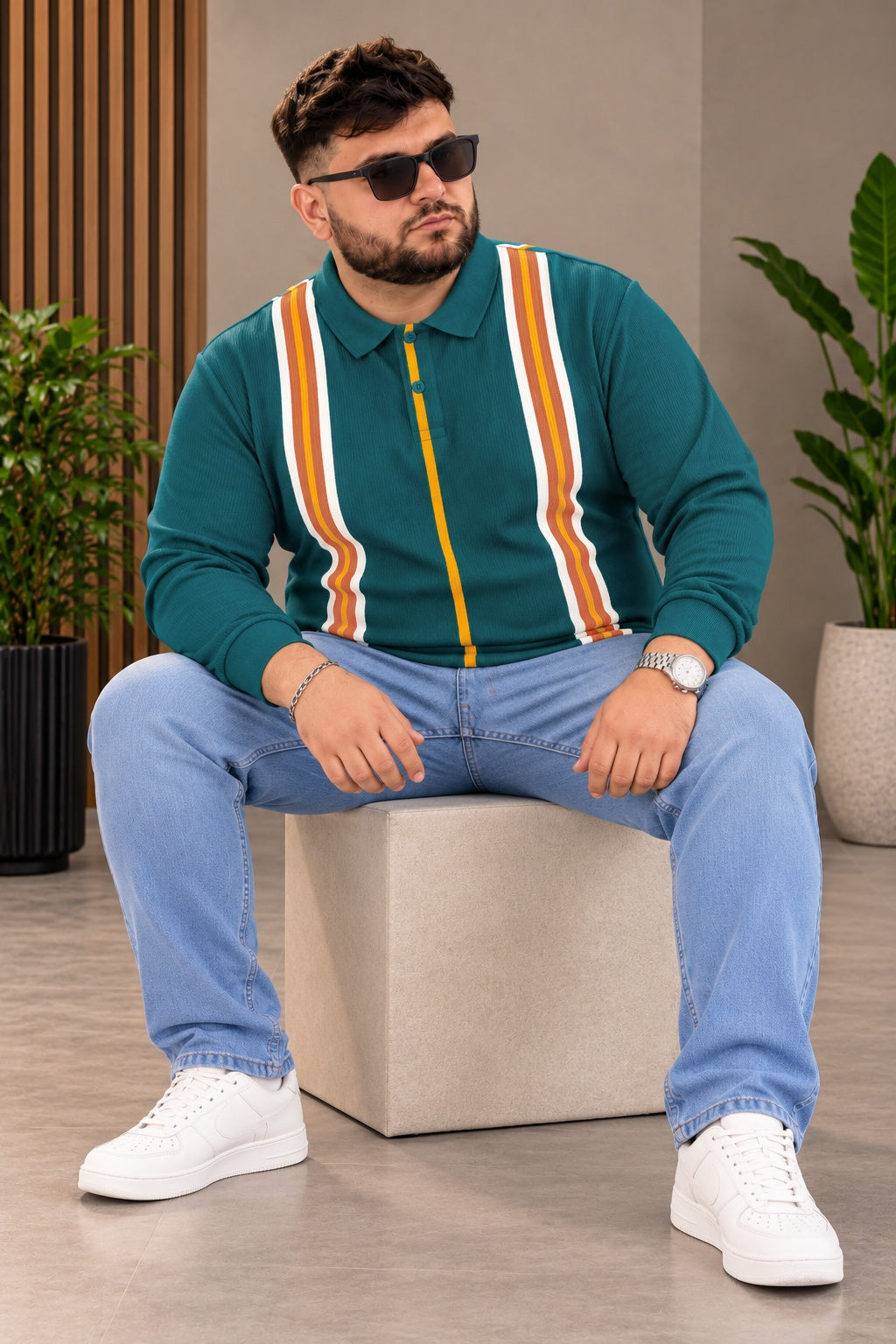 AUSTIVO Men's Plus Size Full Sleeve Polo Neck T-Shirt