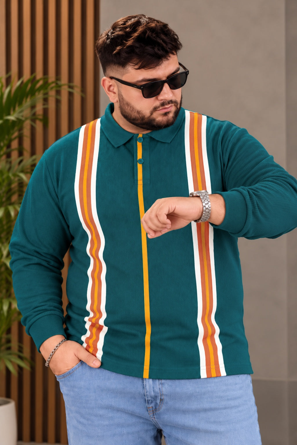 AUSTIVO Men's Plus Size Full Sleeve Polo Neck T-Shirt