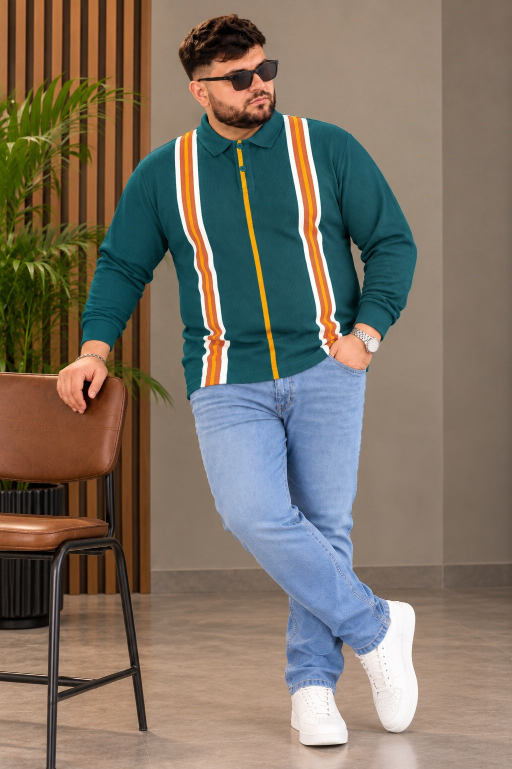 AUSTIVO Men's Plus Size Full Sleeve Polo Neck T-Shirt