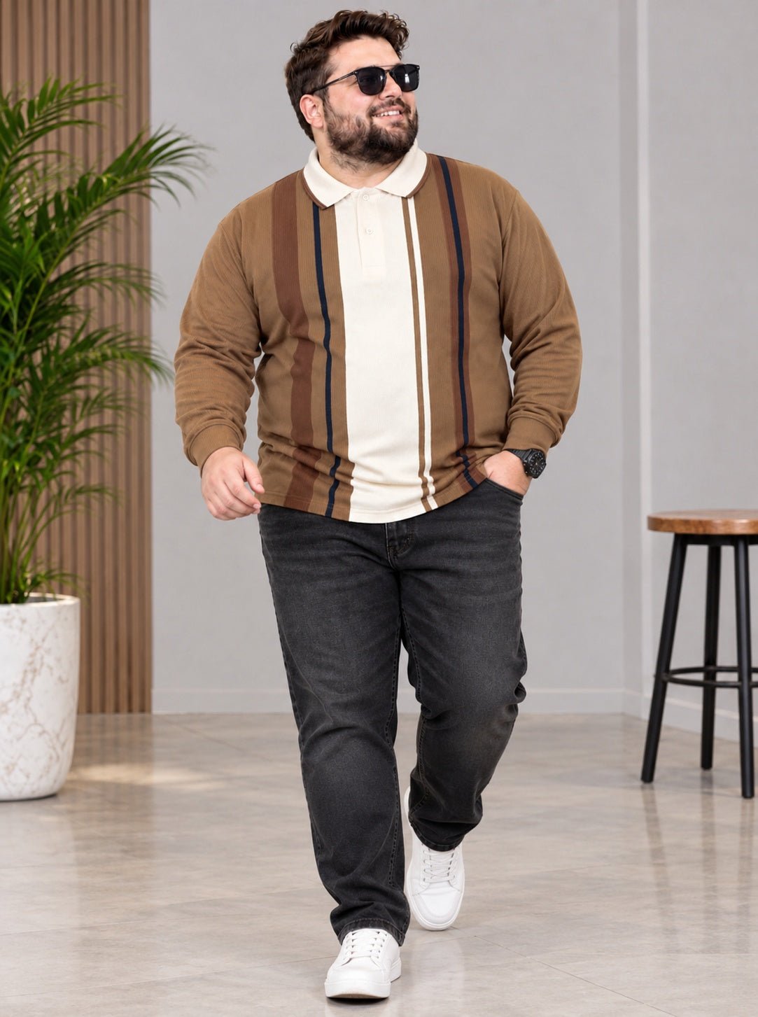 AUSTIVO Men's Plus Size Full Sleeve Polo Neck T-Shirt